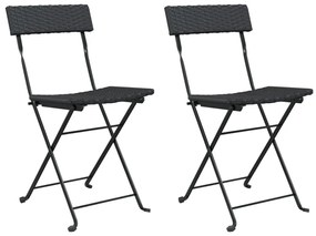2 db fekete polyrattan összecsukható bisztrószék