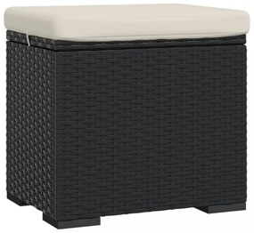 fekete polyrattan zsámoly párnával 40 x 30 x 40 cm