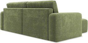 Zöld zsenília kinyitható-tárolóhelyes sarokkanapé (bal oldali-heverő résszel) Kona – Makamii