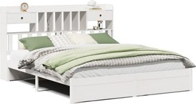 vidaXL fehér tömör fenyőfa könyvespolcos ágy matrac nélkül 180x200 cm