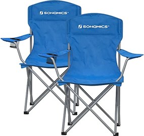 2 db összecsukható kempingszék, kényelmes, nagy teherbírású szerkezet, max. Terhelhetőség 150 kg, pohártartóval, kék