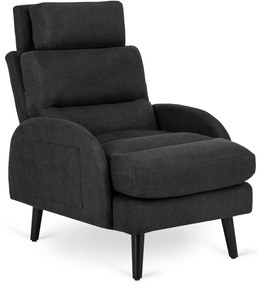 Kényelmes Fotel Fekete Színben Lábtartóval. HENRY