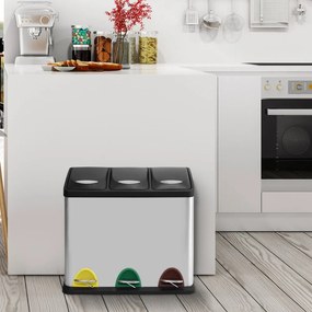 Matt ezüstszínű acél szelektív pedálos szemetes 3x8 l Tri Selectif – MSV