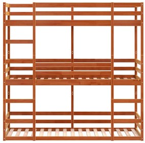 viaszbarna tömör fenyőfa háromszintes ágy 90 x 200 cm