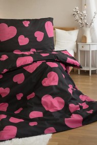 Poliészter-pamut ágyneműhuzat HEART PINK, fekete Ágyneműhuzat mérete: 2 db 70 x 90 cm | 200 x 220 cm