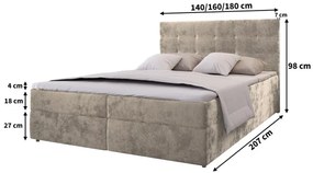 Kárpitozott boxspring ágy GLORIEN VELVET 140x200 cm rózsaszín Matrac: Bonell rugós matrac