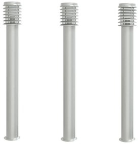 3 db ezüstszínű rozsdamentes acél kültéri állólámpa 110 cm
