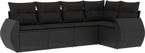 vidaXL 5 részes fekete polyrattan kerti kanapészett párnákkal