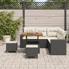 8 Darabos Kert Sofaszett Párnákkal Fekete Poli Rattan Akáccal