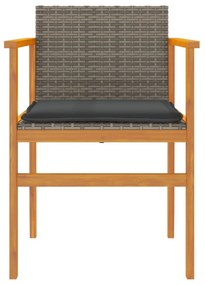 2 db szürke polyrattan és tömör fa kerti szék párnával
