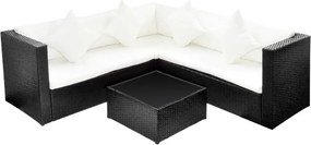 vidaXL 4-részes fekete polyrattan kerti bútorszett párnákkal