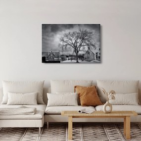 Fekete fehér falu képe (90x60 cm)