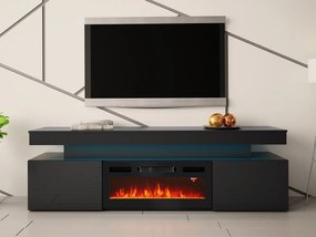 TV szekrény kandallóval Lesteralo EF 2D 190 (fekete + fényes fekete) (kék LED világítással). 1106180