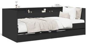 fekete kanapéágy fiókkal matrac nélkül 90x200 cm