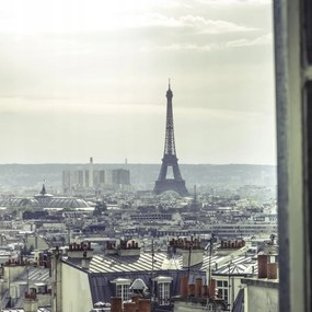 Poszter 30x30cm Az Eiffel-torony a Montmartre 2 lakás ablakán keresztül látható,