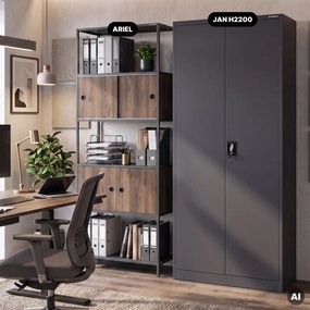 Iratrendező polc zárható szekrénnyel, irodai, nyitott polcok, fém antracit/dió, 800x2200x400 mm: ARIEL Eco Design