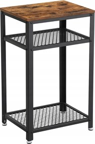 Dohányzóasztal polccal, fekete rusztikus loft stílusú, 75 cm