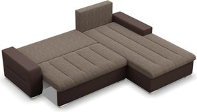 Toronto sarokkanapé, 2 ágyneműtartóval, fonott + műbőr, jobboldali, barna
