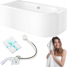 Téglalap alakú kád fehér bordázott burkolattal Besco Avita 180x80 bal szifon