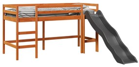barna tömör fenyőfa gyerek-galériaágy matrac nélkül 80 x 200 cm