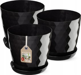 3 db-os Virágtartó Szett Állvánnyal Fekete 20cm