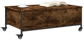 füstös tölgy szerelt fa dohányzóasztal kerekekkel 91x55x34 cm
