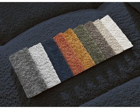 Kék buklé kinyitható-tárolóhelyes sarokkanapé (bal oldali-heverő résszel) Roxelane – Bobochic Paris