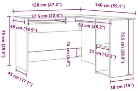 vidaXL Fekete Tölgy Asztal 120x140x75 cm Mérnöki Fából