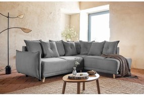 Szürke kordbársony kinyitható sarokkanapé (jobb oldali) Lazy Lukka – Miuform