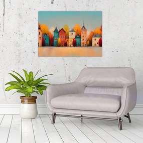 Üveg kép - Őszi falu (70x50 cm)