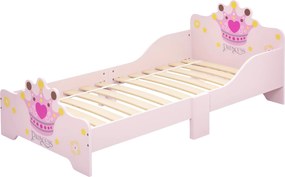 HOMCOM Gyermekágy 3 éves kor felett 143x73x60 cm Rózsaszín Fa Ágy Koronás Mintával 50 kg Teherbírással | Aosom