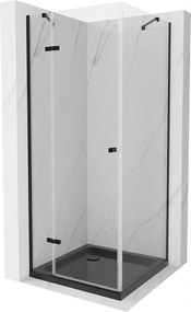 Mexen Roma, zuhanykabin egyszárnyú ajtóval 90 (ajtó) x 90 (fali) cm, 6 mm átlátszó üveg, fekete profil, vékony zuhanytálca 5 cm fekete, fekete szifon…