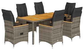 vidaXL 7 részes szürke polyrattan kerti étkezőgarnitúra párnával