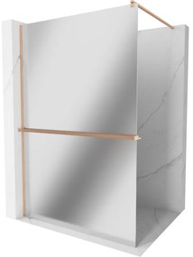 Mexen Kioto+, Walk-In zuhanyparaván polccal és akasztóval 80 x 200 cm, 8 mm tükörmintás üveg, réz matt profil, 800-080-121-65-50