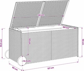 vidaXL szürke polyrattan kerti tárolóláda kerekekkel 283 L