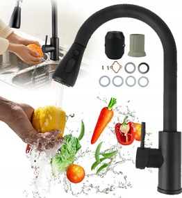Konyhai Mosogató Csaptelep Fekete Flexibilis Kifolyócső 360° Flex Fekete