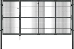 vidaXL antracit színű acél kerti kapu oszlopokkal 350 x 120 cm