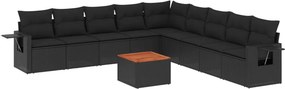 vidaXL 10 részes fekete polyrattan kerti ülőgarnitúra párnákkal
