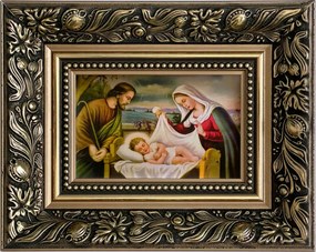 Vászonkép 20x25 Szent Család Jézus József Mária Arany Díszített Fa Keret