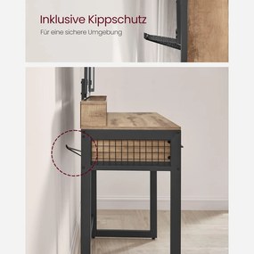 Fésülködő asztal párnázott székkel, fésülködő asztal tükörrel, tölgy barna/fekete