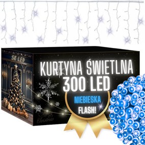 Led függöny 300 Kék Karácsonyi Lámpák 13 m Flash IP44 Kültéri