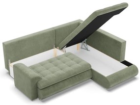 Tokio sarokkanapé, L alakú háttámlával, 2 ágyneműtartóval, kordbársony, jobboldali, zöld