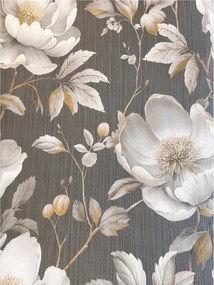 Bordázott papír fali tapéta virág motívummal fekete arany