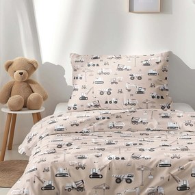 Goldea gyerek pamut ágyneműhuzat - teherautók és markolók bézs alapon 140 x 200 és 70 x 90 cm