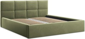 Zöld bársony kárpitozott ágyneműtartós franciaágy ágyráccsal 140x200 cm Hiko – Makamii