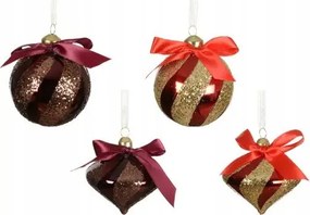 Üveggömb bordó/ezüst csillámos mix 8cm