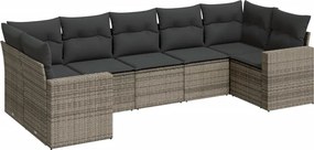 vidaXL 7 részes szürke polyrattan kerti ülőgarnitúra párnákkal