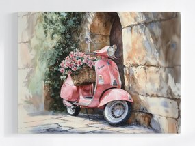 Poszter Rózsaszín Robogó Vespa Virágok Fal Vintage Retro 100x75