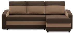 Hewlet sarokkanapé, 2 ágyneműtartóval, szövet anyag, univerzális oldal, hab töltet, barna