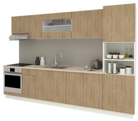 Benita konyhabútor szett V30, választható munkapult 28 mm, 320 cm - Természetes fa-Fehér